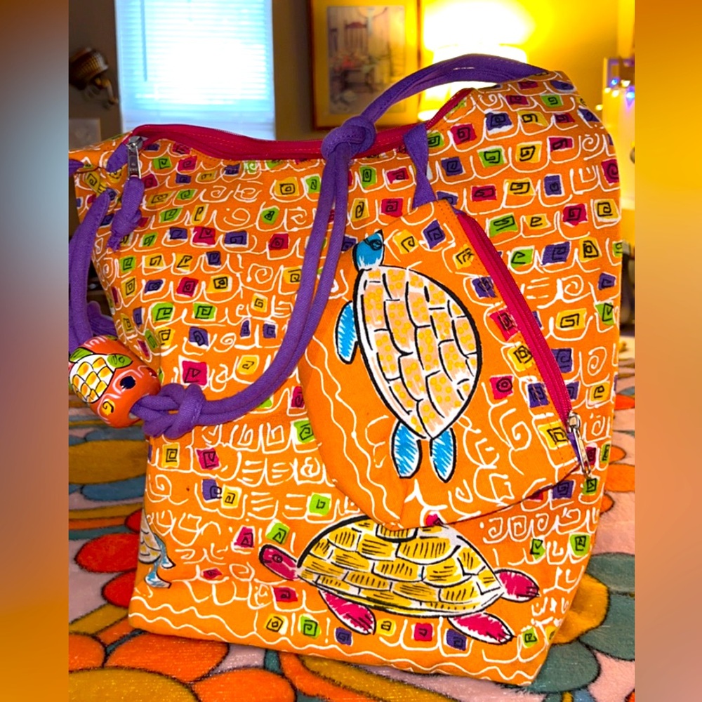 Sun N’ Sand Beaded Sea Turtle Beach Tote With Detachable Zip Bag
